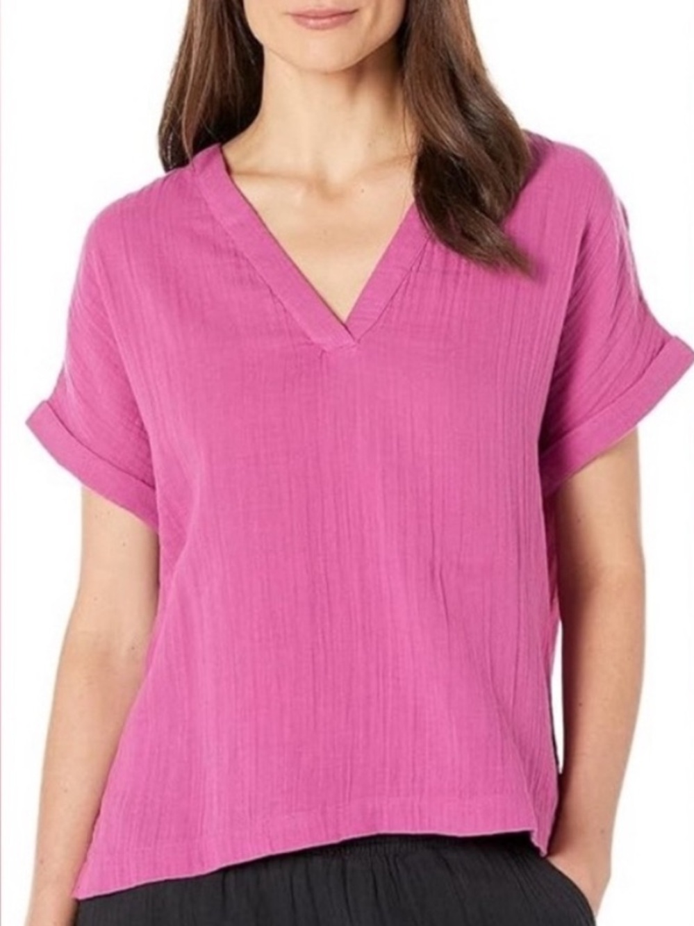 Pact Coastal double cotton gauze v neck blouse pink magenta berry xl xxl flowy